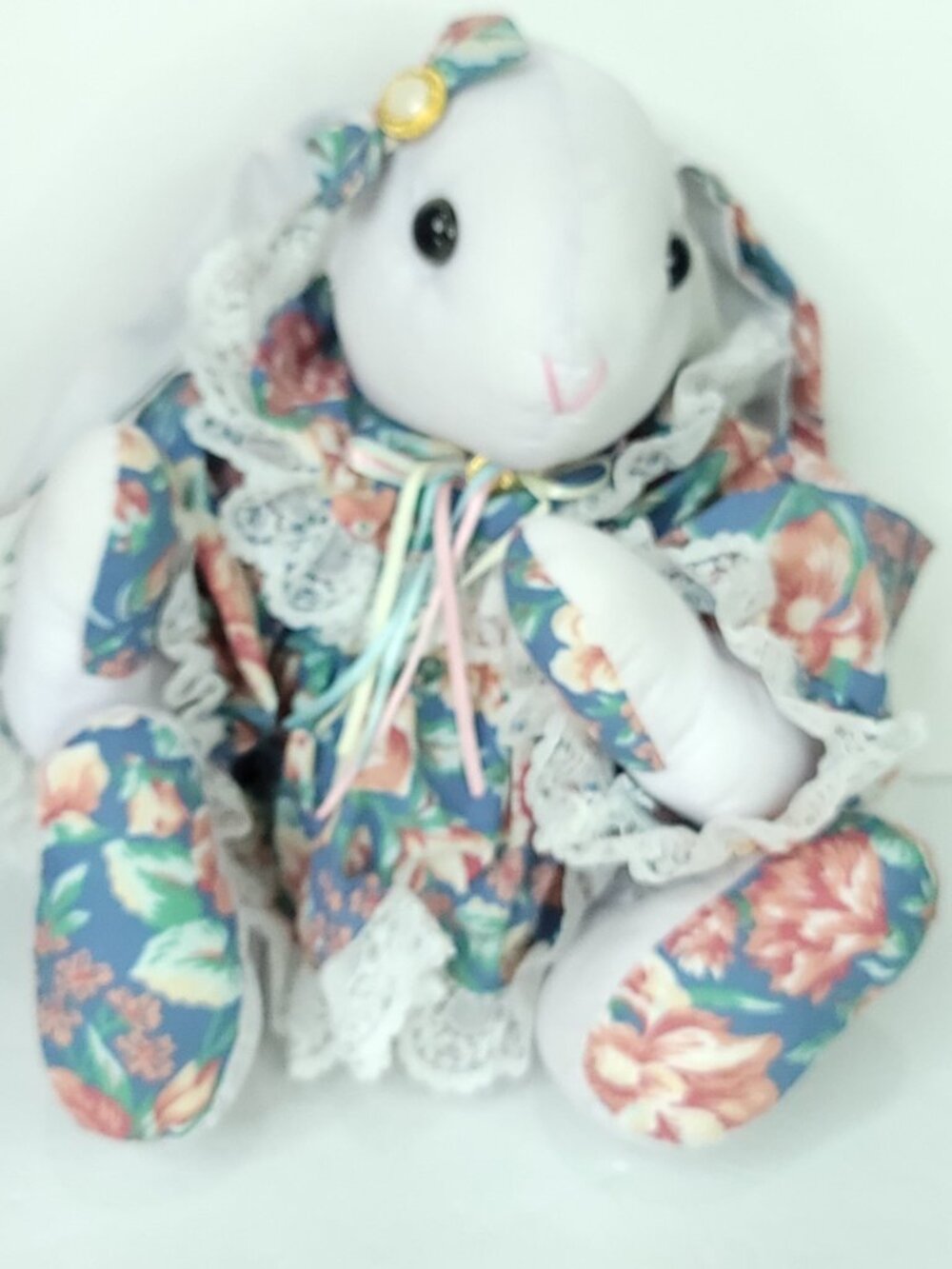 Dan Dee Easter Bunny Rabbit Plush Floral Dress Blue White Roses 12" Sitting